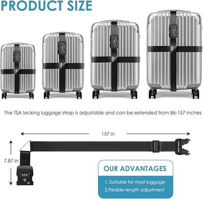 Travel Inspira Luggage Straps for Suitcases with TSA Lock, Protect Your Luggage Anti-Burst, High Visibility Color, Easy to Identify Luggage Adjustable Heavy Duty Belt for 20-32 Inch Suitcases