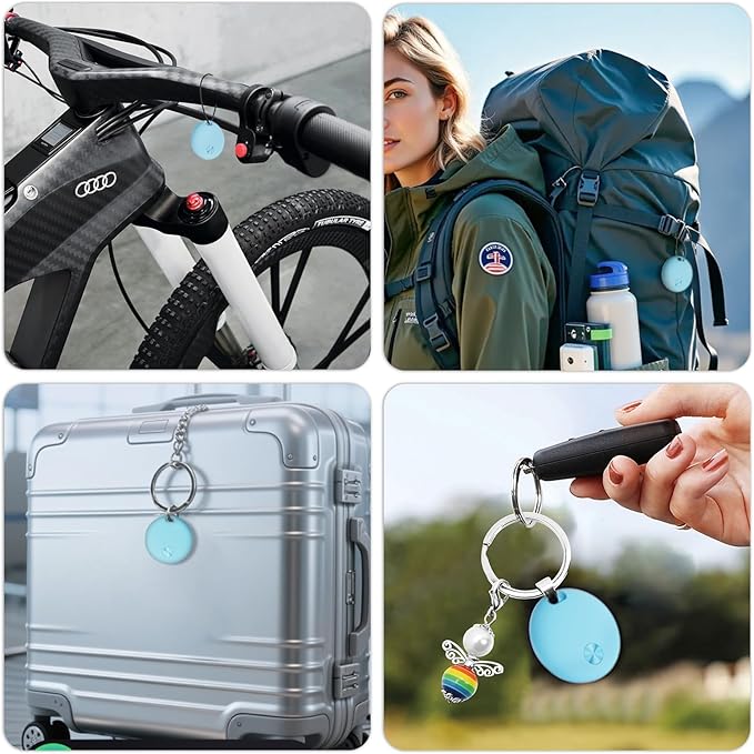 Air Tracker Tags- 4 Pack, New Bluetooth Tracker Works with Apple Find My APP (iOS Only), 92 dB Sound, Replaceable Battery, Smart Tag Keys Finder and Item Locator for Keys, Bags, Luggage, Wallet, etc