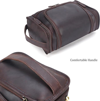 Polare Full Grain Leather Toiletry Bag Travel Dopp Kit Makeup Cosmetic Organizer Shaving Kit Wash Case with Hanging Hook