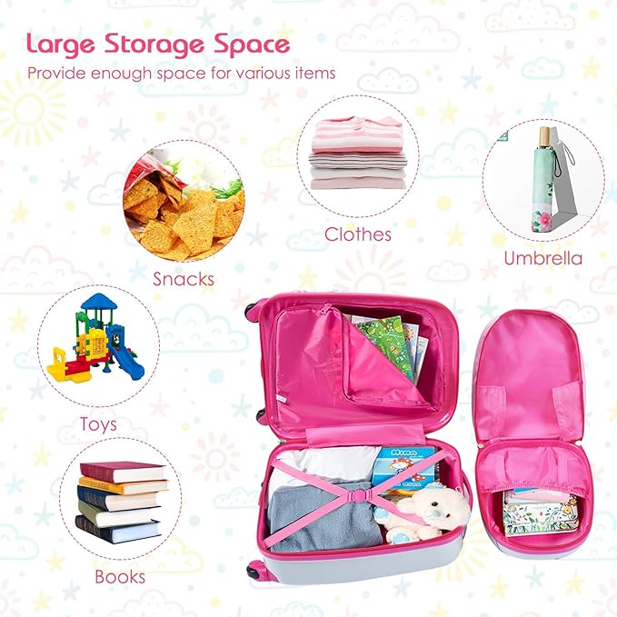 KOTEK Kids Carry On Luggage Set, 16" Hardside Rolling Suitcase with Spinner Wheels, Travel Rolling Luggage for Boys Girls (Owl)