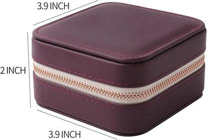 Genuine Leather Travel Jewelry Organizer Case with Mirror for Women, Small Mini Portable Jewelry Box for Earring, Ring, Necklace, Bracelet（Burgundy）