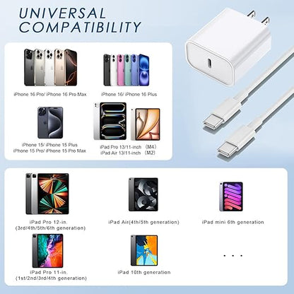 iPhone 16/15 Pro Max Charger Fast Charging,20W USB C Charger Block,3Pack Type C Fast Charging Cord Long USB C to C Wall Charge Cable for iPhone 16/16 Plus/16 Pro Max, iPad Pro 12.9"/11",iPad Air/Mini