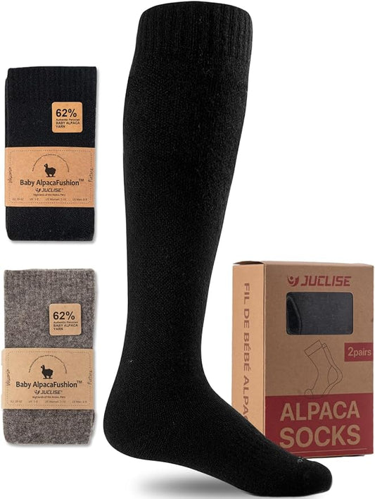 Alpaca Wool Heavyweight Knee High Compression Socks, Thick Winter Thermal Warm Soft Circulation Travel Flying