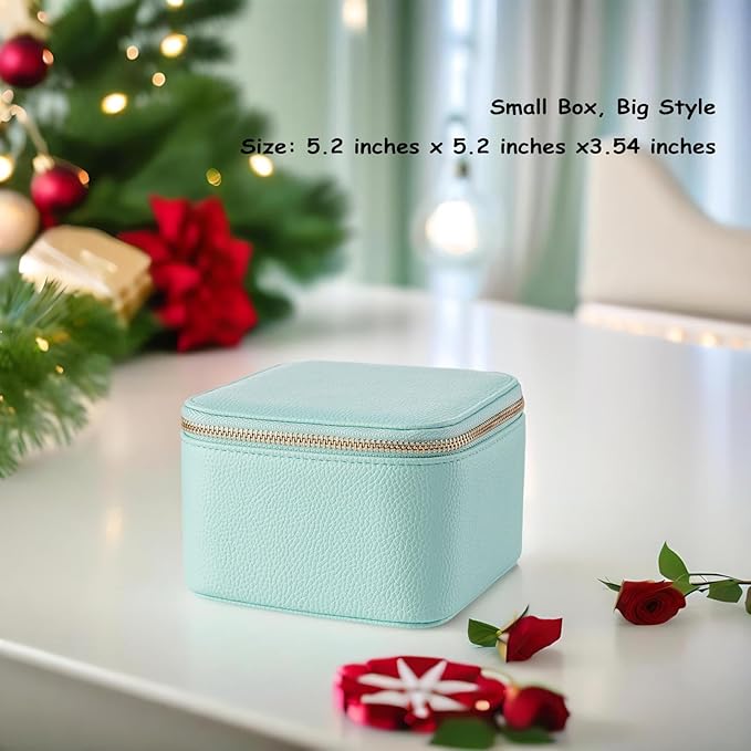 Vlando Travel Jewelry Box Organizer - 6 Small Velvet Zipped Pouches Pockets for Jewelries Necklaces Rings Earrings Sorting Storage, Aqua Blue