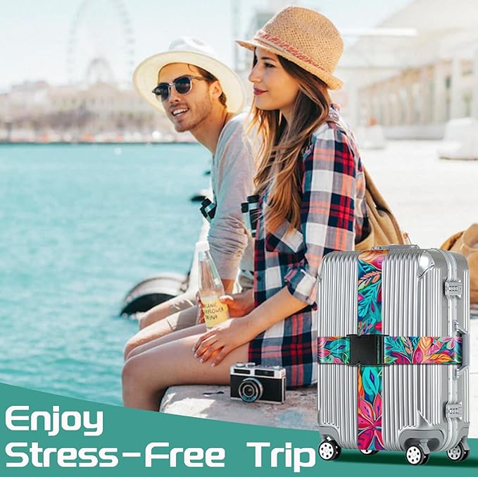 Slohif Luggage Straps for Suitcases Travel Belt Accessories Luggage Connector Identifiers Over Handle with Buckle Unique Nylon Adjustable Strap for Sleeping Bag Car Seat Colorful Leaf (2 Pack)