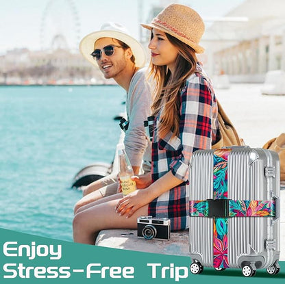 Slohif Luggage Straps for Suitcases Travel Belt Accessories Luggage Connector Identifiers Over Handle with Buckle Unique Nylon Adjustable Strap for Sleeping Bag Car Seat Colorful Leaf (2 Pack)