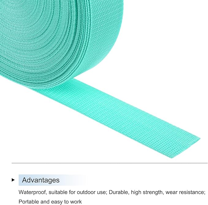 MECCANIXITY Lightweight Polypropylene Webbing Strap 1 1/2" 25 Yard Backpack Strapping Band Turquoise Green for Outdoor Luggage Cargo Straps