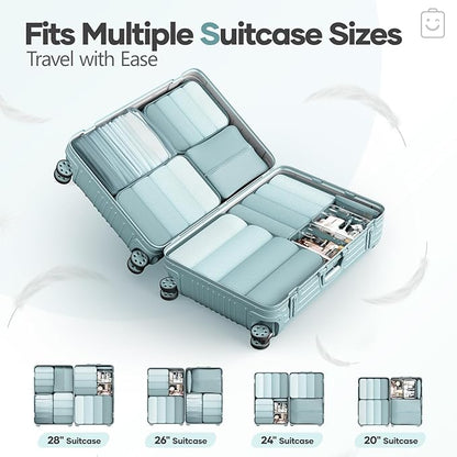 Veken 9/11 Set Compression Packing Cubes for Travel Essentials,Compressible Expandable Large Luggage Suitcase Organizer Bags for Clothing,Durable Space Saver Storage Bags with Toiletry Bags(Blue Gray)