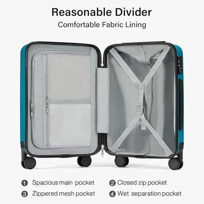 Hanke 20 Inch Carry On Luggage 22x14x9 Airline Approved PC Hard Shell Suitcases Lightweight Travel Luggage with Wheels TSA Luggage for Women Men(Caribbean Blue)