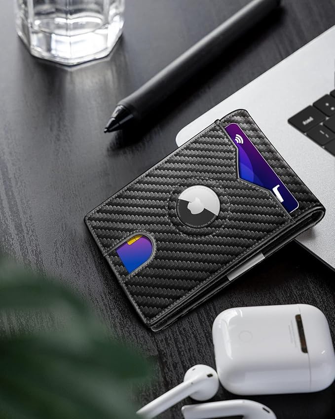 Airtag Wallet for Men,with Money Clip 11 Cards Slim Front Pocket Leather RFID Blocking Wallet with Gift Box