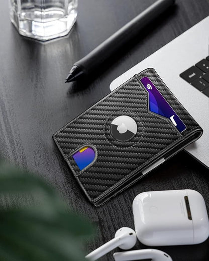 Airtag Wallet for Men,with Money Clip 11 Cards Slim Front Pocket Leather RFID Blocking Wallet with Gift Box