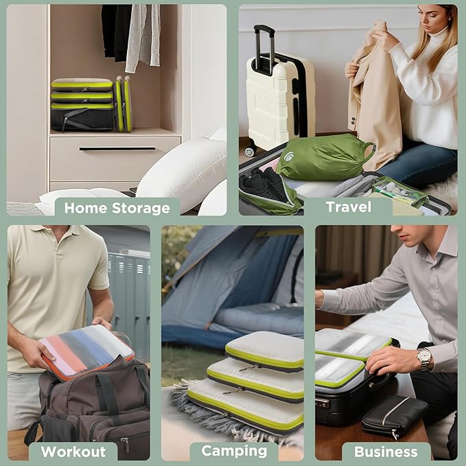 Cipway Compression Packing Cubes Mesh, Lightweight Luggage Organizer Bags with Laundry Bag,Toiletries Bag and Shoe Bag, Travel Essentials for Carry on Suitcase（8 Pcs,Sage Green）