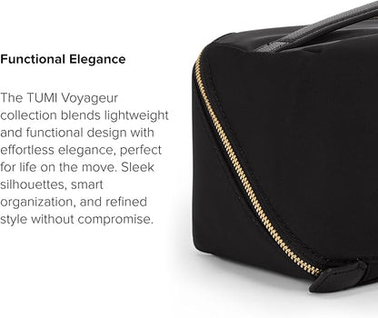 TUMI - Voyageur Dallas Cosmetic Bag - Lay-Flat Travel Makeup Organizer - Packable Travel Kit - Black with Gold Hardware