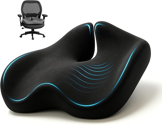 Ergonomic Office Chair Cushion for Sciatica Pain Relief, Computer Chair Cushion for All Day Comfort, Extra Large Seat Cushions for Office Chairs, Orthopedic Coccyx Cushion for Car & Wheelchair(Black)