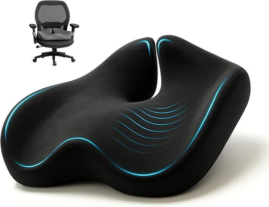 Ergonomic Office Chair Cushion for Sciatica Pain Relief, Computer Chair Cushion for All Day Comfort, Extra Large Seat Cushions for Office Chairs, Orthopedic Coccyx Cushion for Car & Wheelchair(Black)