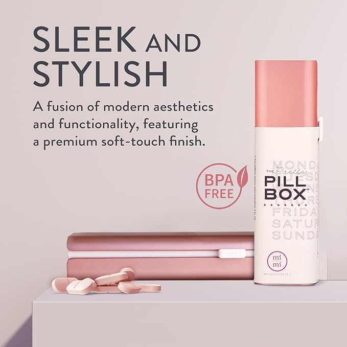 Pretty Pill Box Set - Stylish & Compact Daily Pill Organizer, Medication Pill Case, Pill Container for Vitamin Management, Pill Holder, Travel Essentials for Women & Men - Rose