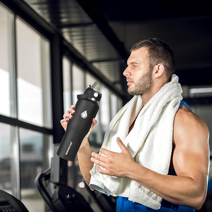 SENDESTAR 32oz Water Bottle Wide Mouth Stainless Steel Vacuum Insulated Double Wall with Straw Lids Fit in Any Car Cup Holder,Peach