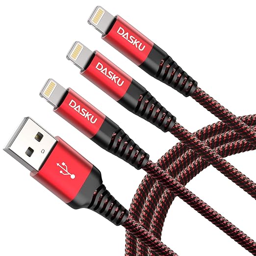 Dasku 3 Pack 3 FT Lightning Cable Certified iPhone Charger Cable Red Nylon Braided Fast Charging Cord Compatible with iPhone 13/12/11/Pro Max/X/Xs Max/Xr /8 Plus/7 Plus/6S Plus/6 Plus/iPad