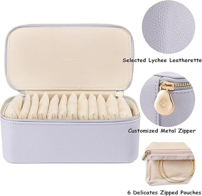 Vlando Travel Jewelry Box Organizer - 12 Small Velvet Zipped Pouches Pockets for Jewelries Necklaces Rings Earrings Sorting Storage, Lilac Purple
