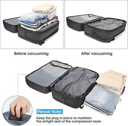 Vacuum Travel Backpack with Pump, 50L Expandable Compression Backpack With Vacuum Seal, 17.3 Inch Water Resistant Business Laptop Backpack with USB Charging Port for Women & Men