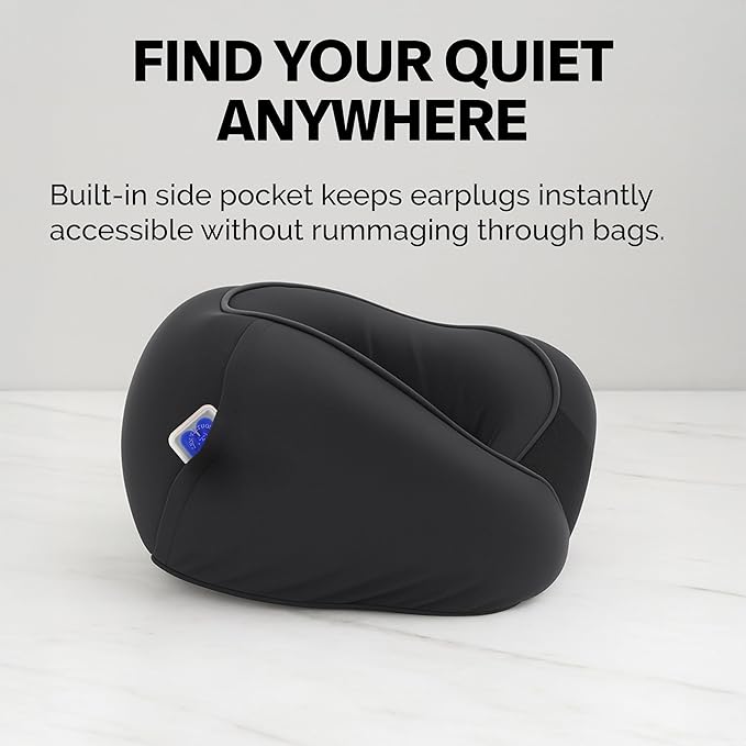 Memory Foam Travel Neck Pillow – Ergonomic 360° Head & Neck Support for Airplanes, Car & Home – Compact Washable Cover, Carry Bag & Earplugs – Best Neck Pillow Airplane, Travel Pillow for Long Flights