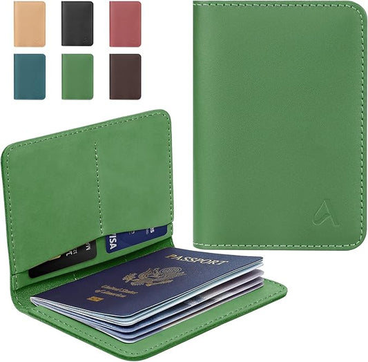ALLIVE Passport Holder for Travel, Genuine Leather Passport Holder Women Men,Passport Cover Wallet,Travel Must Haves Airport Essentials Travel Gifts Green