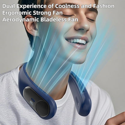 Portable Neck Fan,Personal Wearable Bladeless Fan,LED Display,4-Speeds,6000mAh USB Rechargeable,360° Strong Cooling Wind,Hands Free,Long Lasting,Birthday Gifts for Men Women Dad Mom (Blue)