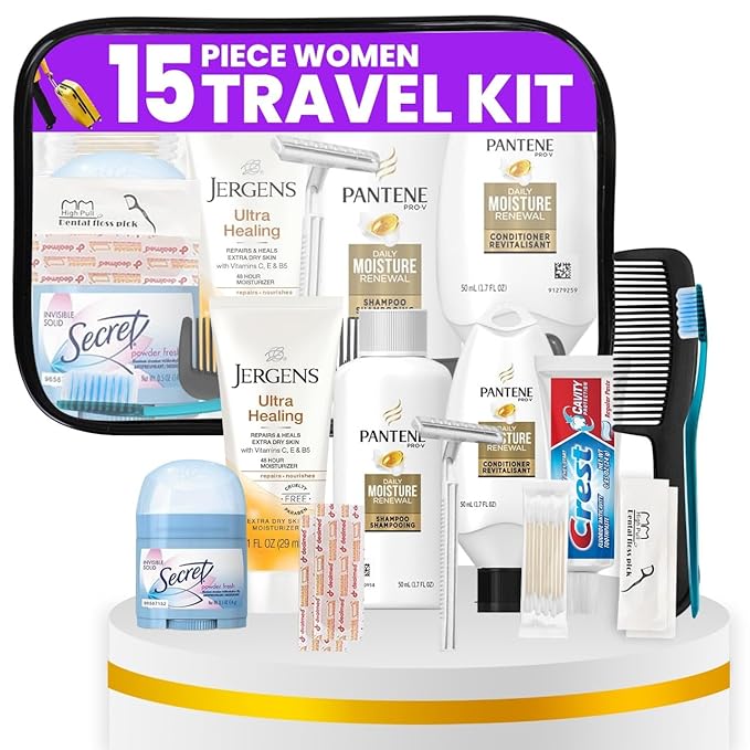 Trektote Travel Toiletry Kit Bundle For Men And Women – 15 Piece Set of Travel Size Toiletries, TSA Compliant, Travel Essentials, Includes Shampoo And Conditioner, Body Wash, Toiletry Bag & More