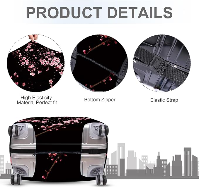 ANNA QUEEN Cherry Blossom Luggage Cover, Elegant Pink Sakura Design Suitcase Protector, Stretchable Washable Travel Sleeve for 20-22 Inch Luggage