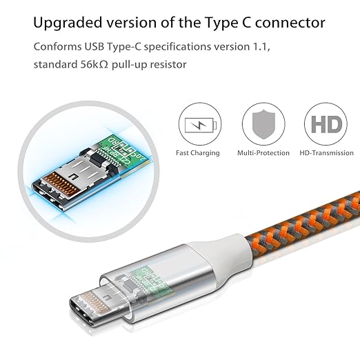 Fasgear 10ft Long USB C Cables 3 Pack, 3A Fast Charging USB A to Type-C Charger Cord Braided Compatible with Galaxy S24/S23/S22/S21 Plus Note 10 A70/LG G6/Moto G/PS 5 (Green/Gold/Orange)