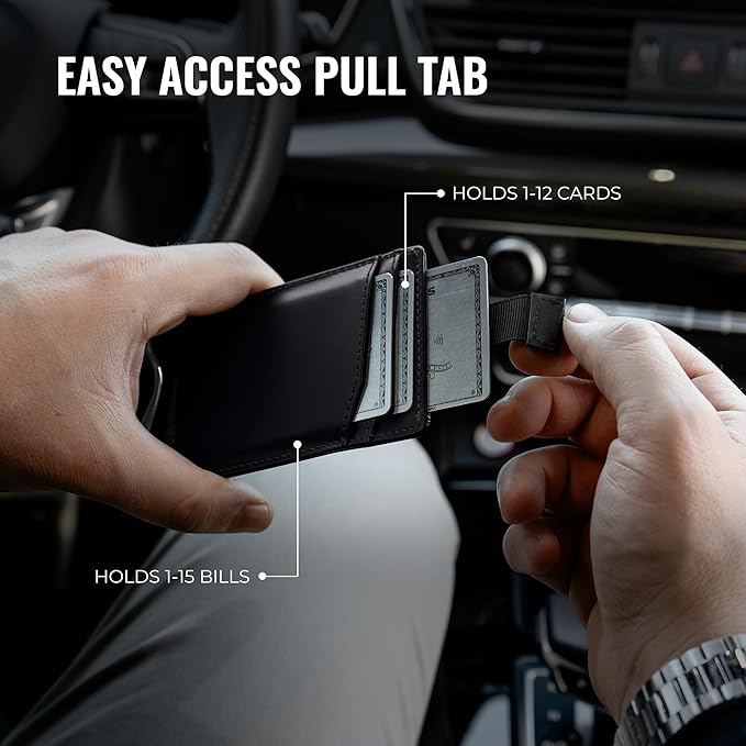 Kingly Cash Clip Slim Leather Wallet for Men with RFID Blocking & Money Clip - Minimalist Front Pocket Bifold Wallet Holds 12 Cards - Secure Card Holder with Easy Access Pull Tab