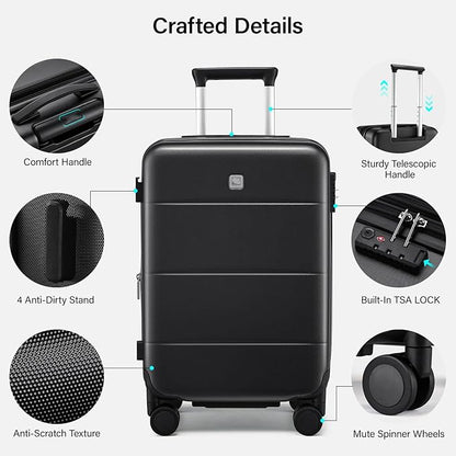 Hanke Expandable 26 Inch Luggage with Spinner Wheels, Hardside Large Suitcase, All-PC Hard Shell Travel Luggage, TSA Lock, Lightweight Durable Checked-Medium (Jet Black, 93L)
