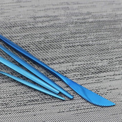 JASHII Shiny Blue Silverware Set, 20-Piece Stainless Steel Satin Finish Flatware, Kitchen Utensils, Mirror Polished Tableware Cutlery for Home and Restaurant, Dishwasher Safe