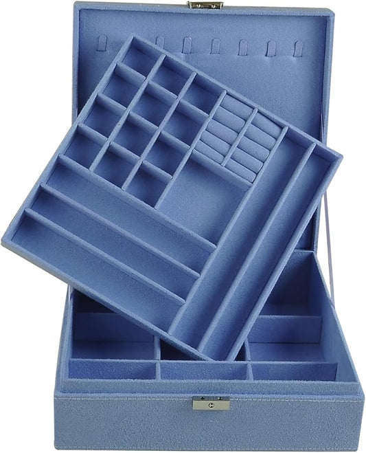 Jewelry Boxes 10 x 10 Inches 2-layer Handle Necklace Holder Organizer Jewellery Women Rings Storage Display Girls Earrings Case Lockable Jewelry Tray GY641 (Lavender)