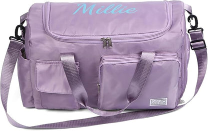 Personalized Duffel Bag Custom Sport Gym Travel Bags Embroidered Name Text Customized Dry Wet Separated Weekend Waterproof Bag for Women Men (B-Purple)