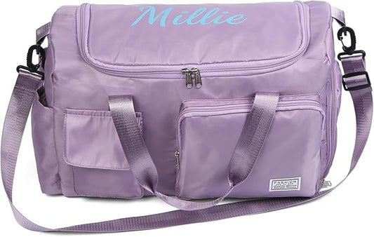 Personalized Duffel Bag Custom Sport Gym Travel Bags Embroidered Name Text Customized Dry Wet Separated Weekend Waterproof Bag for Women Men (B-Purple)
