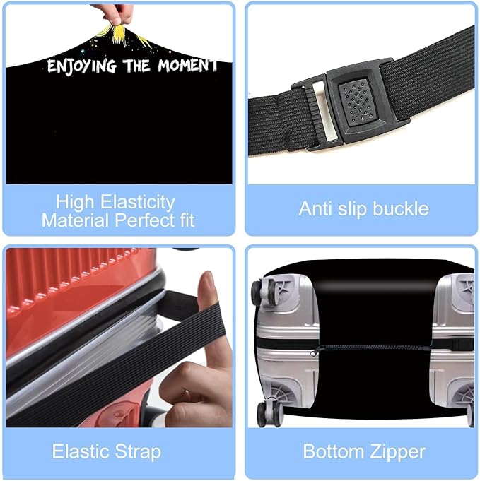 Colorful Journey Luggage Cover – Elastic Space-Themed Travel Suitcase Protector with Wheels, 'Enjoying the Moment' Design,M