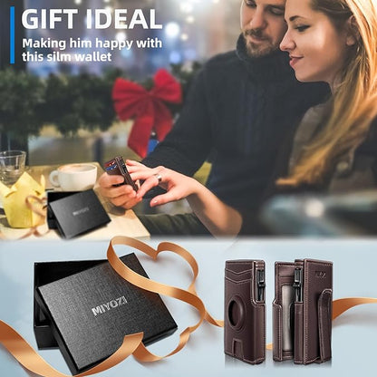Airtag Wallet for Men,with Money Clip 10 Cards Metal Case Smart Slim Pop Up Credit Card Holder Flip with Magnetic Closure RFID Blocking wallet with Gift Box