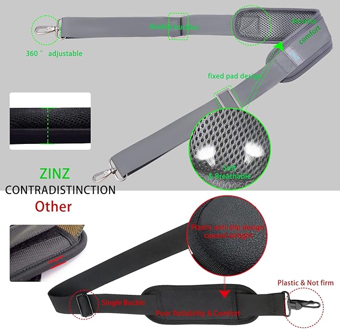 ZINZ 79 inch Shoulder Strap, Extra-thick Fixed Cushion Pad and Dual Clasps Universal Replacement Strap with Metal Swivel Hooks for Laptop Bags, Luggage Bags, Camera, Crossbody (200cm,Gray)