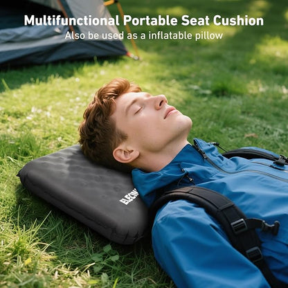 Inflatable Seat Cushion, Self Inflating Memory Foam Stadium Seat Cushion Lightweight Camping Chair Pad Airplane Cushion for Long Flights Outdoor Travel Bleacher Office Car Backpacking (Grey)