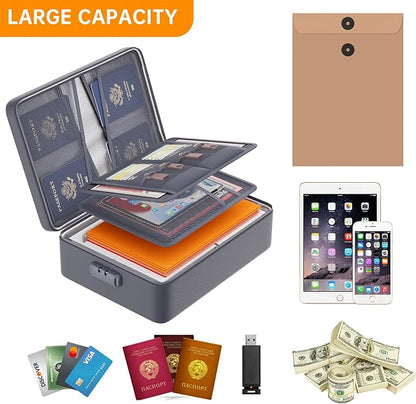 DocSafe 5200°F Document Organizer with Lock,Upgraded Heat Insulated Fireproof＆Waterproof Box 8 Layers File Organizer,Portable Home Travel Safe Storage for Important Documents, Files,Gray (Soft)