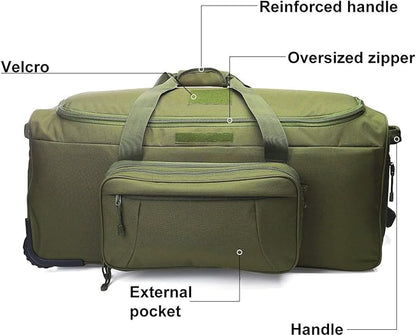 Heavy-Duty X-Large Military Tactical Wheeled Rolling Duffel Trolley Bag For Deployment Traveling Camping Sporting