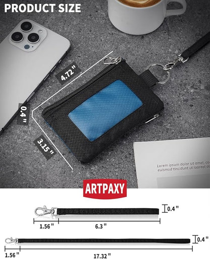 Minimalist Wallet For Mens Womens, Keychain RFID Blocking Zipper Small Wallet with ID Window 2 Lanyards,Water Resistant Travel Cash Card Coin Case Boys Girls