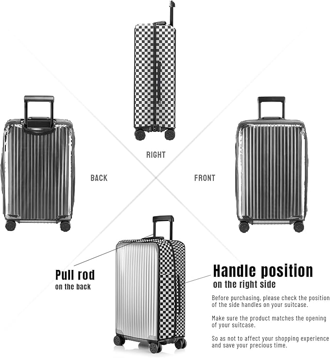 No Disassembly Suitcase Covers for Luggage - 24 Inch Clear Luggage Cover Protector, B/W Check PVC Luggage Protector Suitcase Cover