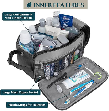 PAVILIA Toiletry Bag for Men, Travel Essentials Shaving Dopp Kit, Mens Travel Bag Toiletries Organizer Case for Grooming, PU Leather Water Resistant Cosmetic Bag Pouch (XL, Black)