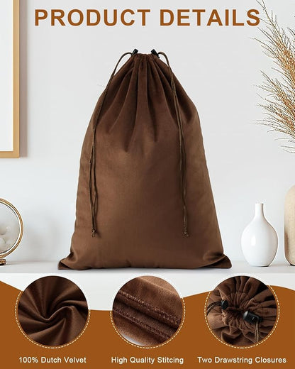FantasyLife Shoe Bags for Travel, Washable Dust Bags for Storage & Packing, Flannel Shoe Pouch with Drawstring Closure for Purses, Handbags, Shoes & Toys (4, Mocha Mousse)
