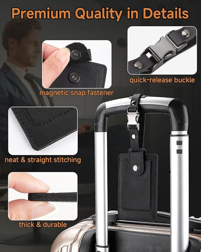 Premium Genuine Leather Luggage Tags for Suitcases - Quick Release, Privacy Protection, Elegant and Durable, Travel Essential Luggage Tag - 2 Pack Black