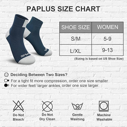 PAPLUS Ankle Compression Socks for Women 6 Pairs, Running Athletic Socks with Arch Support，Plantar Fasciitis Socks