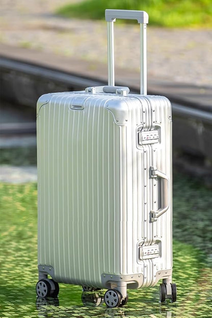 HotWay 24 Inch All Aluminum Checked In Luggage with Wheels, Hard Shell Zipperless Suitcase with TSA Locks, Silver Travel Luggage (22x14x9 Airline Approved)
