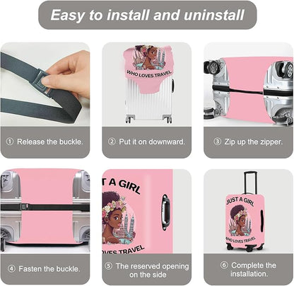 "Just a Girl Who Loves Travel" Luggage Cover, City Explorer Suitcase Protector, Waterproof Anti-Theft Design, Wanderlust Gifts for Women